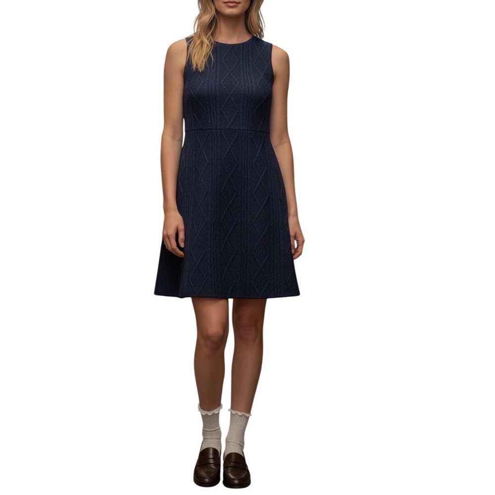 Alice‎ + Olivia 2 Sleeveless Cable Knit Mini Dress Navy Blue Preppy Academia
